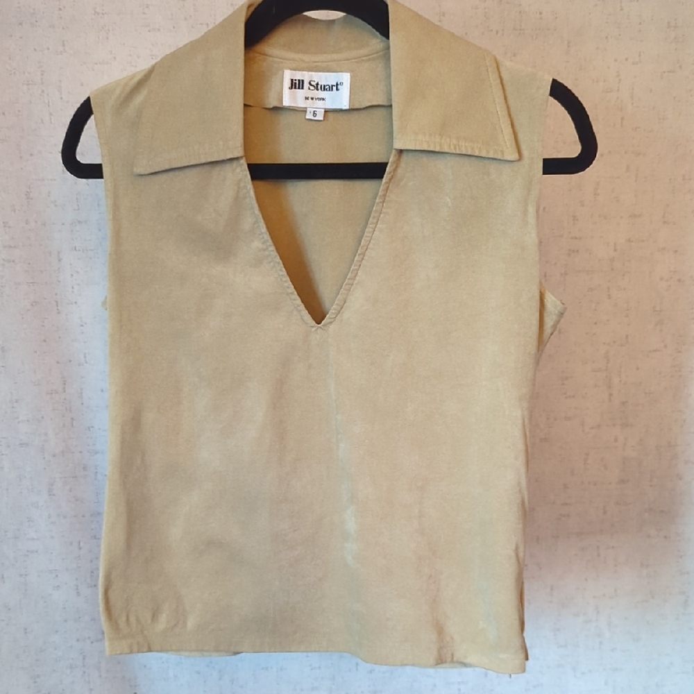 Sz.6 Jill Stuart Beige V-Neck Sleeveless Blouse
